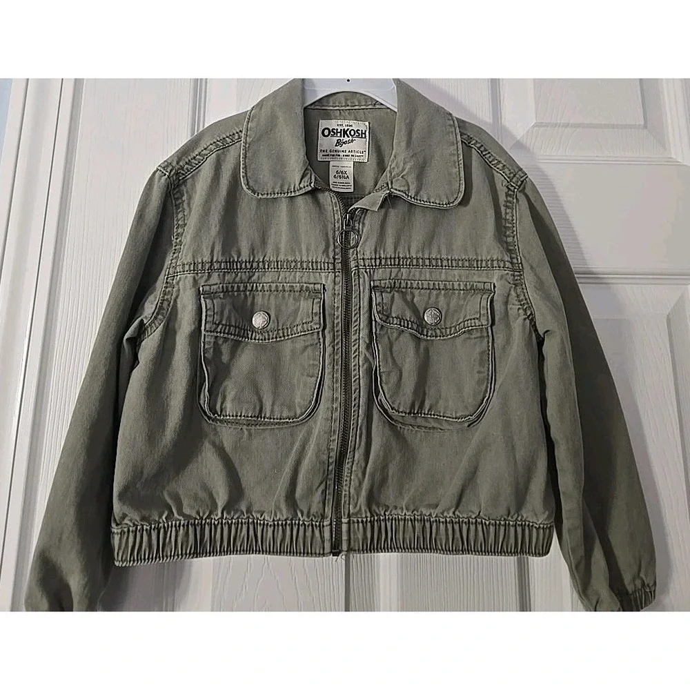 OshKosh B'gosh Light Rinse Green Cotton Denim Jacket size 6 /6X Girls Boomer